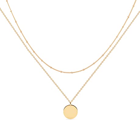 Mevecco Layered Heart Necklace Pendant Handmade 18k Gold Plated